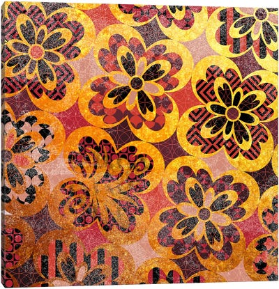 Flourished Floral in Gold & Red Patterns Canvas Art Print - Hidden Pattern Perfection
