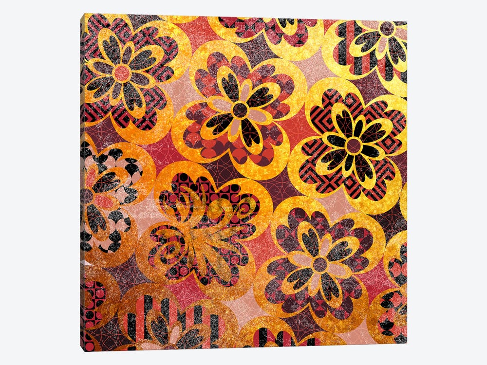 Flourished Floral in Gold & Red Patterns by 5by5collective 1-piece Canvas Art