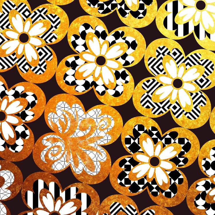 Flourished Floral in Gold with Black Patterns