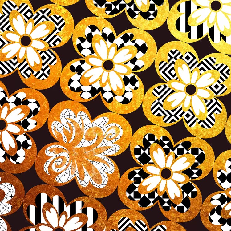 Flourished Floral in Gold with Black Patterns by 5by5collective wall art