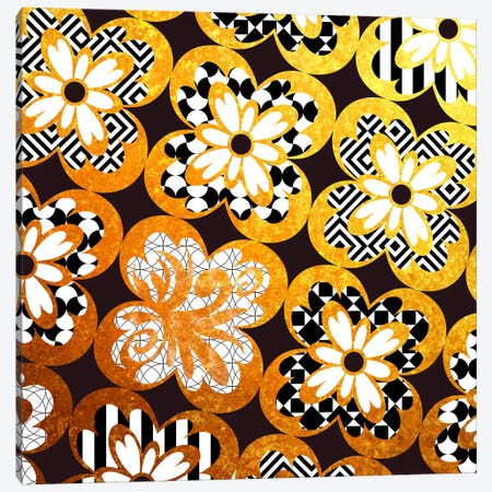 Flourished Floral in Gold with Black Patterns Canvas Print #HPP13} by 5by5collective Canvas Art