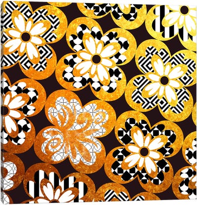 Flourished Floral in Gold with Black Patterns Canvas Art Print - Hidden Pattern Perfection