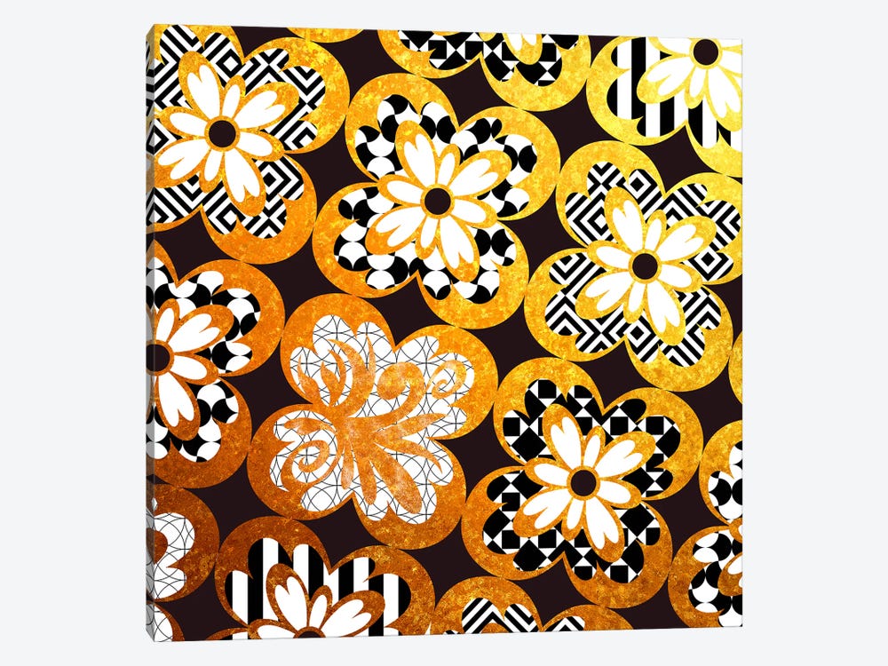 Flourished Floral in Gold with Black Patterns by 5by5collective 1-piece Canvas Art Print
