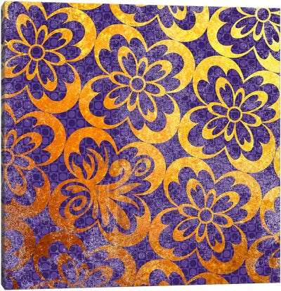 Flourished Floral in Gold with Purple Patterns Canvas Art Print - Middle Eastern Décor