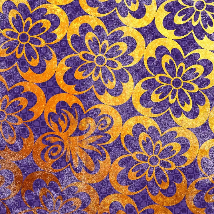 Flourished Floral in Gold with Purple Patterns