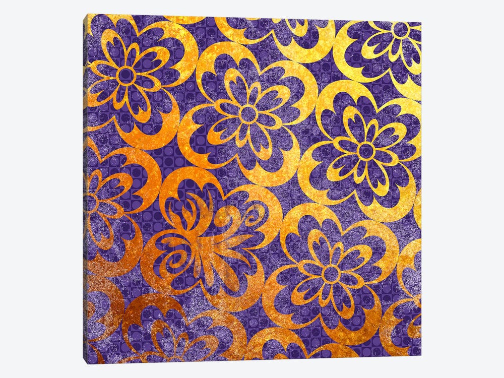 Flourished Floral in Gold with Purple Patterns by 5by5collective 1-piece Canvas Wall Art