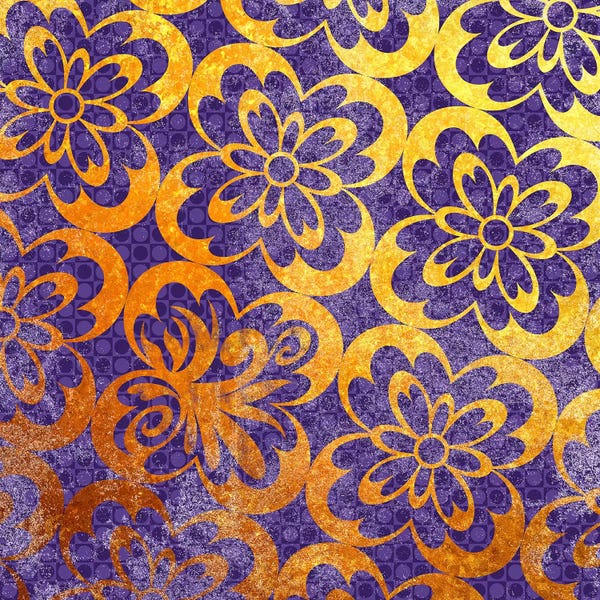 Decorative Elements: Flourished Floral in Gold with Purple Patterns by 5by5collective