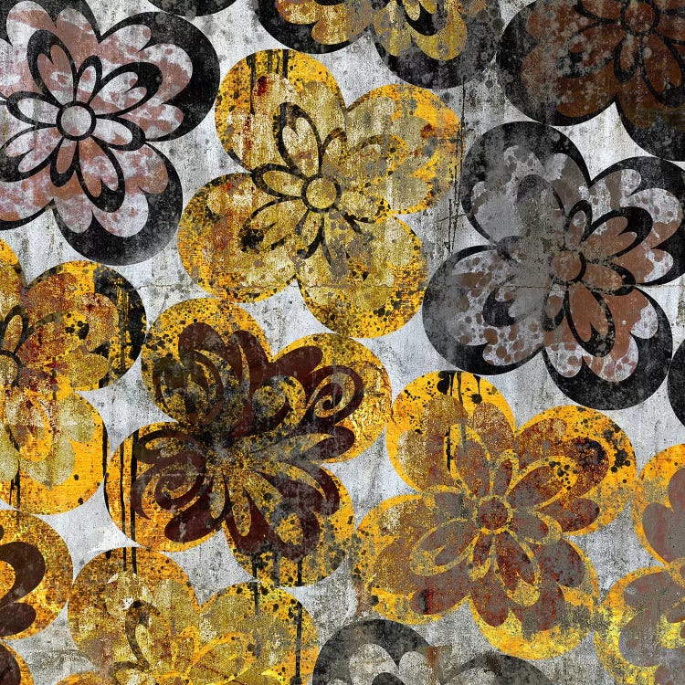 Flourished Floral on Grunge Wall by 5by5collective wall art