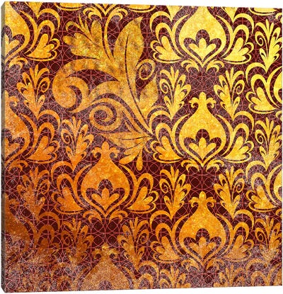 Incoherent Fragment in Gold with Maroon Patterns Canvas Art Print - Middle Eastern Décor