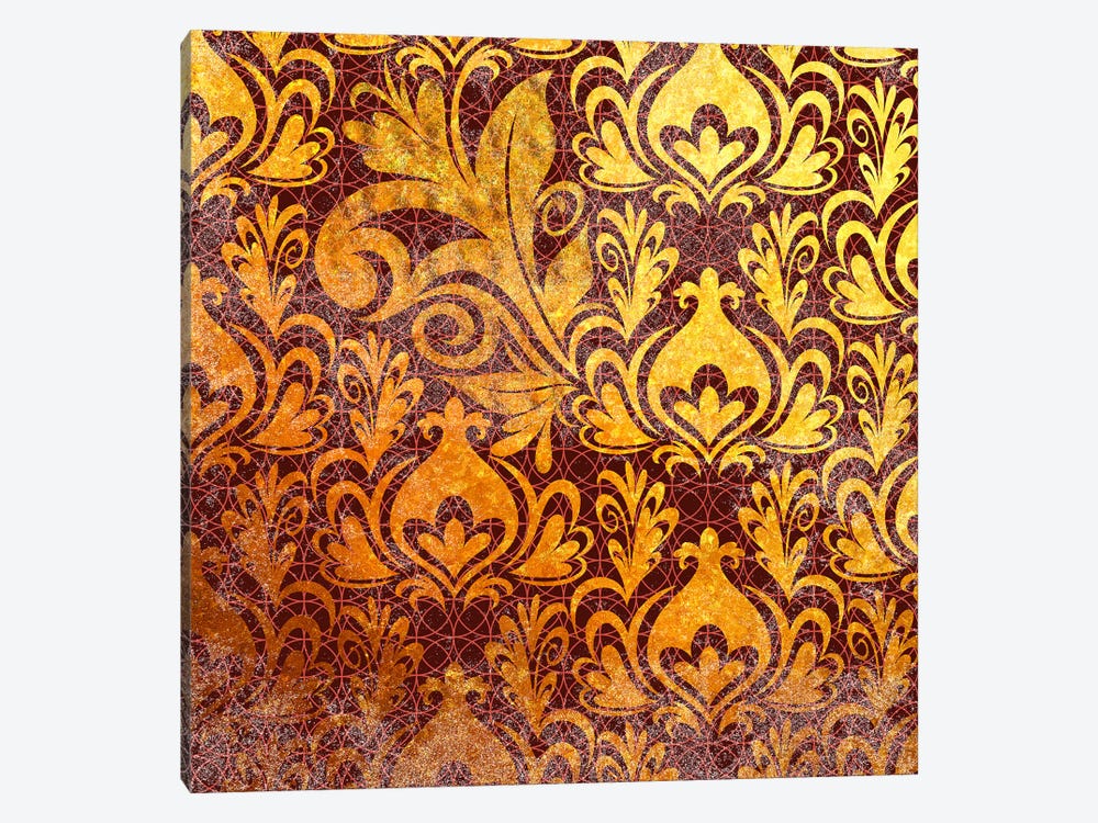Incoherent Fragment in Gold with Maroon Patterns by 5by5collective 1-piece Canvas Artwork