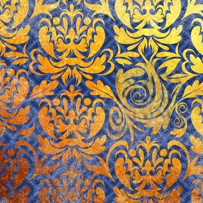 Modular Movement in Gold with Blue Patterns by 5by5collective metal wall art