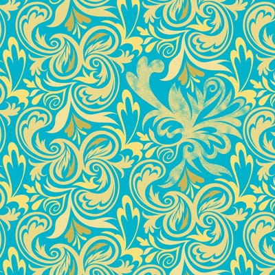 Secret View in Blue & Yellow by 5by5collective metal wall art