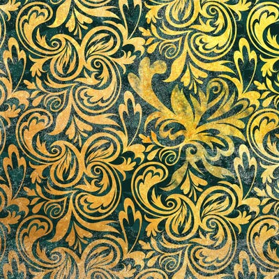 Secret View in Gold with Green Patterns by 5by5collective metal wall art