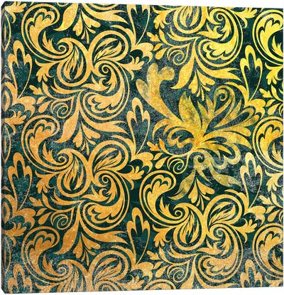 Secret View in Gold with Green Patterns Canvas Art Print - Hidden Pattern Perfection