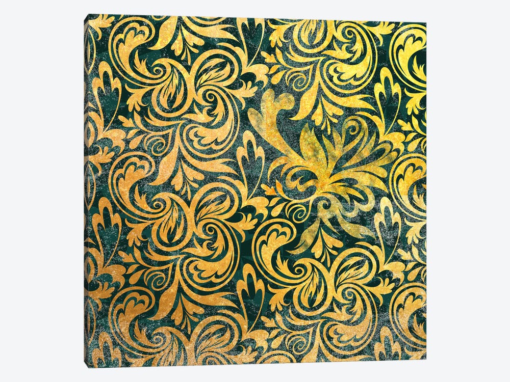 Secret View in Gold with Green Patterns by 5by5collective 1-piece Canvas Print