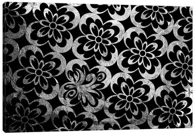 Flourished Floral in Black & Silver Extended Canvas Art Print - Silver Art
