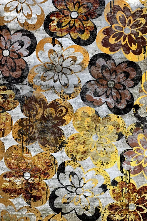 Flourished Floral on Grunge Wall Extended by 5by5collective wall art