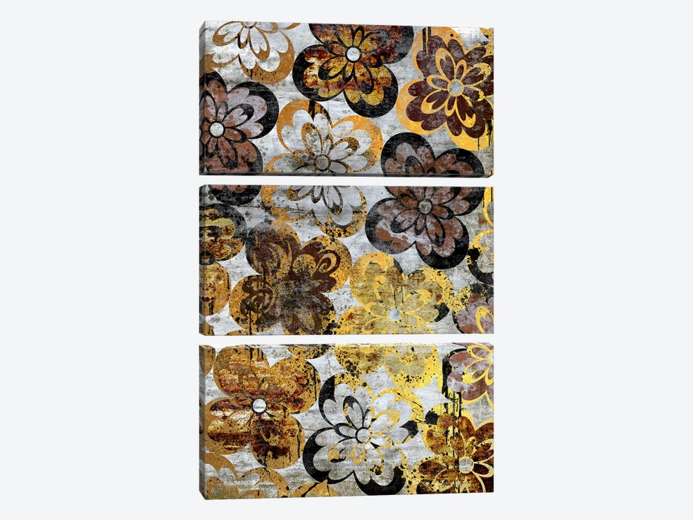 Flourished Floral on Grunge Wall Extended by 5by5collective 3-piece Canvas Art
