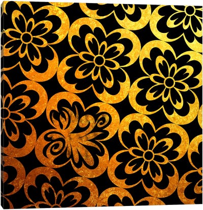 Flourished Floral in Black & Gold Canvas Art Print - Hidden Pattern Perfection