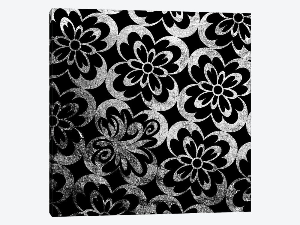Flourished Floral in Black & Silver by 5by5collective 1-piece Canvas Print