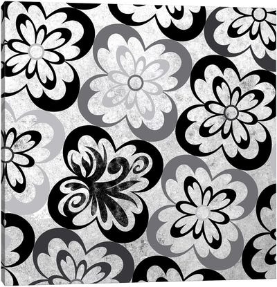 Flourished Floral in Black & White Canvas Art Print - Black & Dark Art