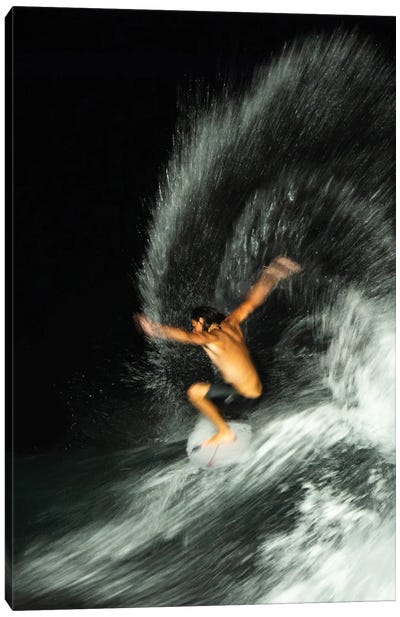 Night Surf Canvas Art Print - Action Shot Photography