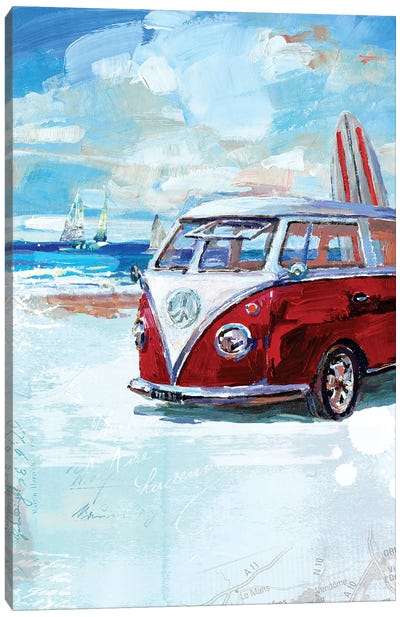 Red Camper Van Canvas Art Print - Camping Art
