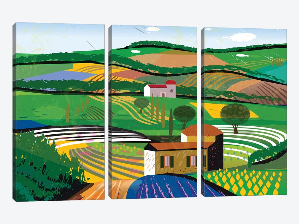 Green Fields by Charles Harker 3-piece Canvas Art Print