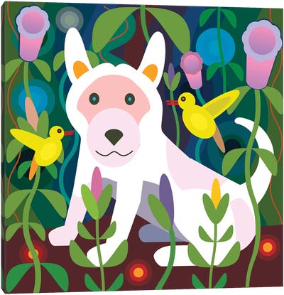White Dog Garden - Square Canvas Art Print - Charles Harker