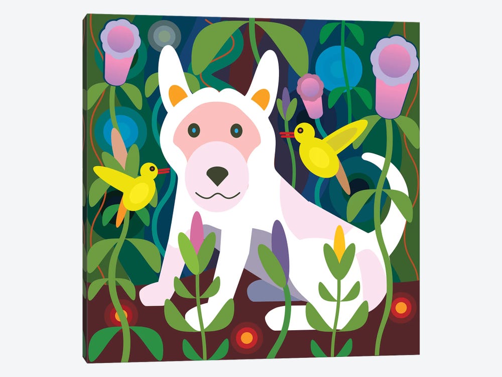 White Dog Garden - Square by Charles Harker 1-piece Canvas Wall Art