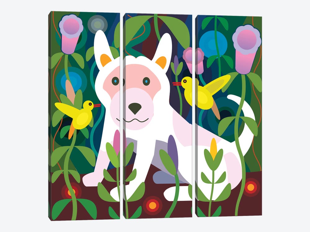White Dog Garden - Square by Charles Harker 3-piece Canvas Wall Art
