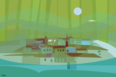 Fishing Village by Charles Harker multi panel art