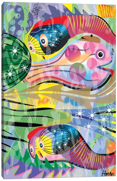 Hippy Fish in Rainbow Canvas Art Print - Charles Harker