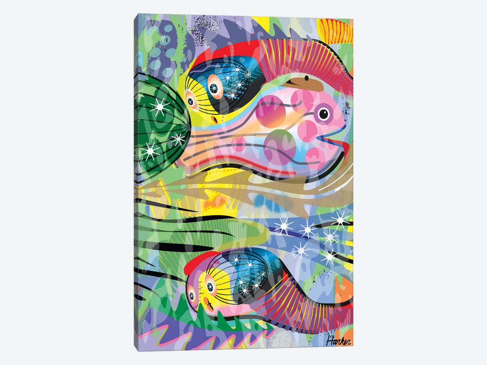 Hippy Fish in Rainbow by Charles Harker 1-piece Canvas Artwork