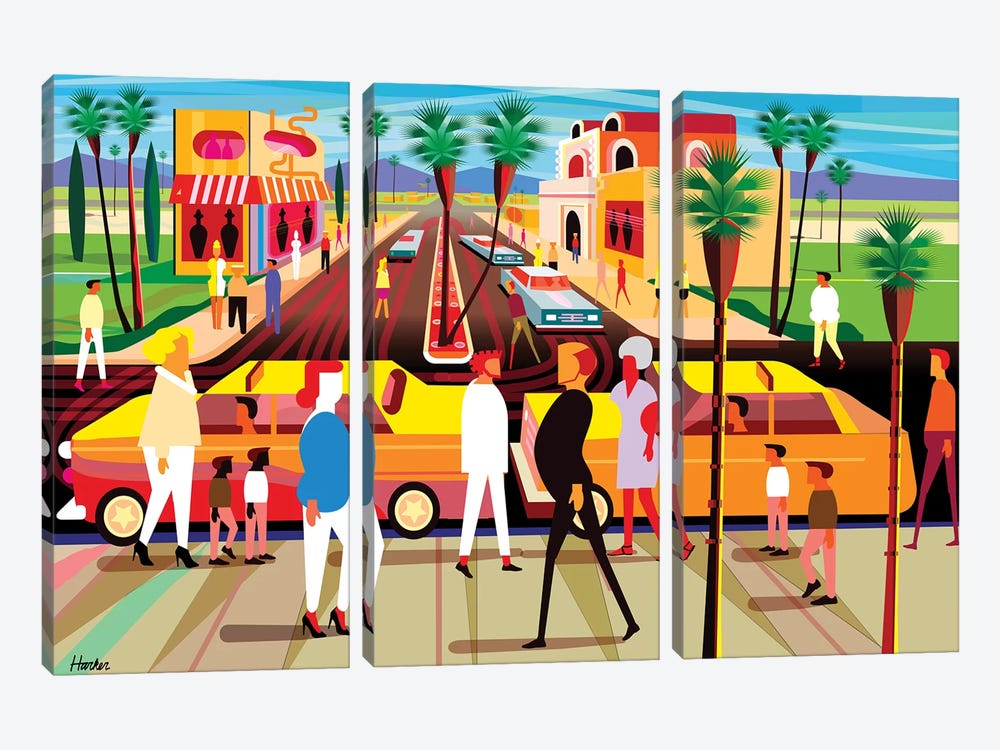 El Paseo Palm Springs by Charles Harker 3-piece Canvas Print