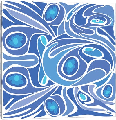 Blue Rooster Canvas Art Print - Blue Abstract Art
