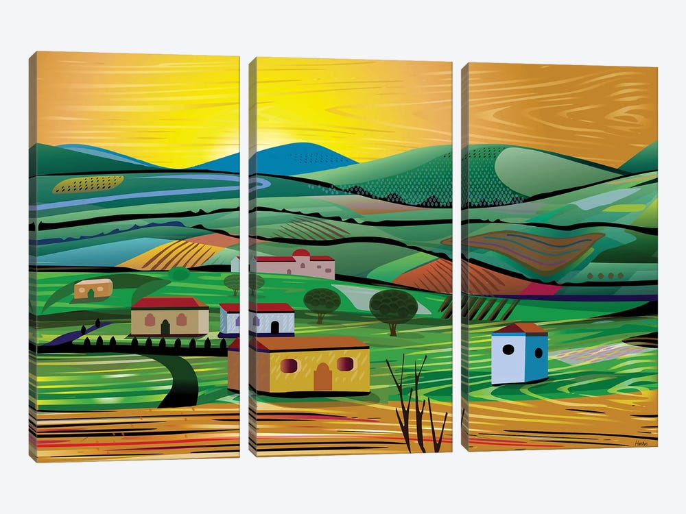 Sunset Fields by Charles Harker 3-piece Canvas Print