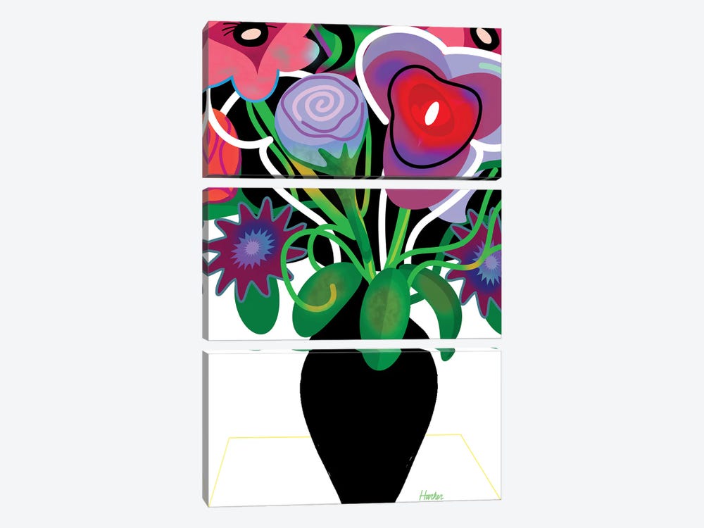 Vase With Flowers by Charles Harker 3-piece Canvas Artwork