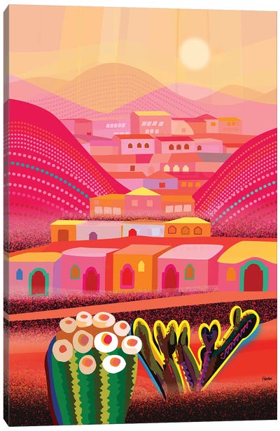 Desert Village Canvas Art Print - Pantone 2023 Viva Magenta