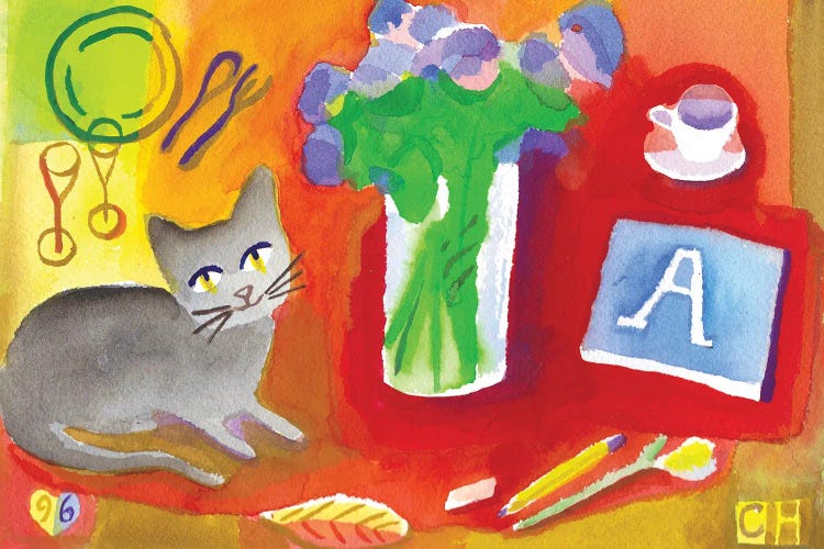 Kitty And Flowers by Charles Harker wall art