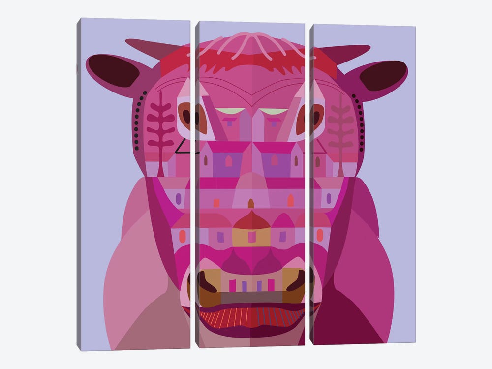 Cow In Los Angeles by Charles Harker 3-piece Canvas Wall Art
