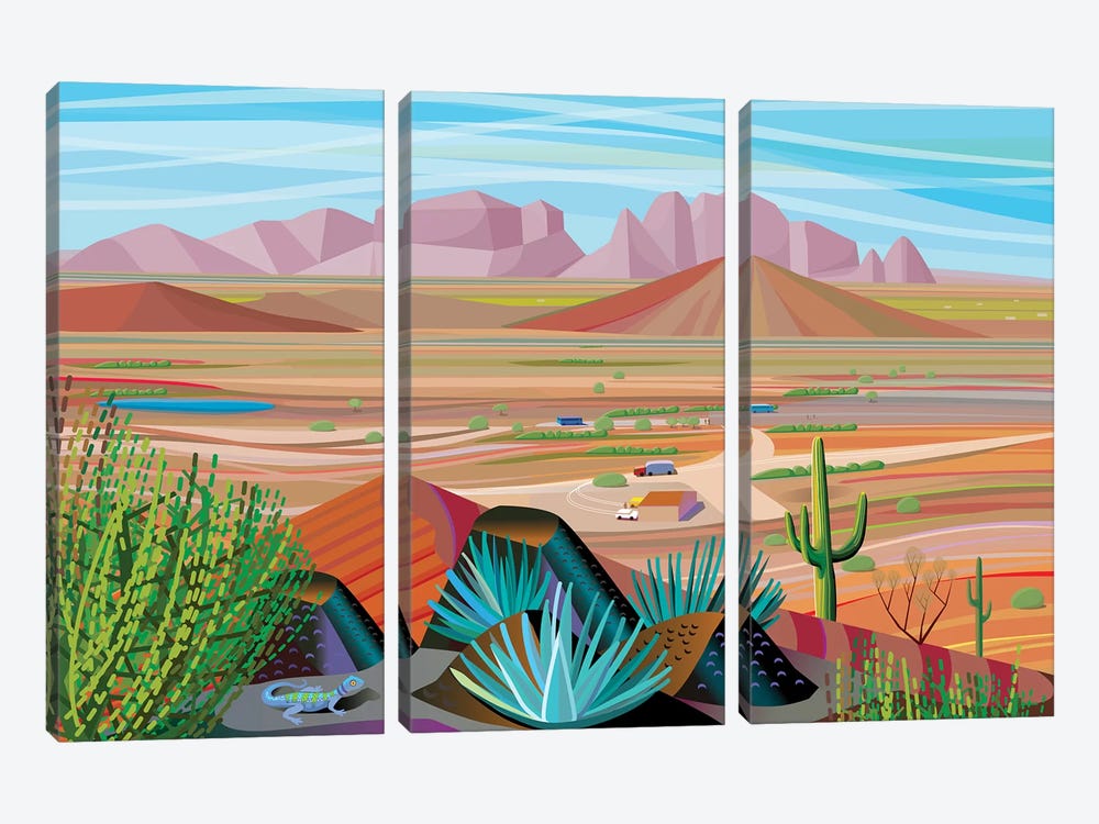West Of Phoenix by Charles Harker 3-piece Canvas Art Print
