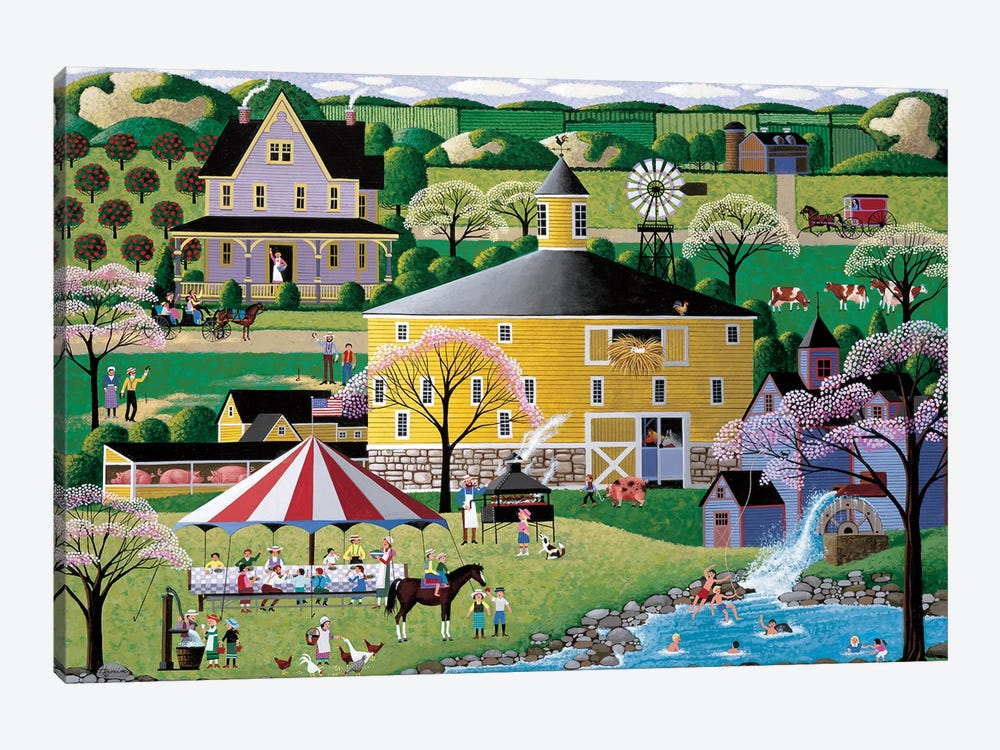 Barbeque At The Round Barn by Heronim 1-piece Canvas Artwork