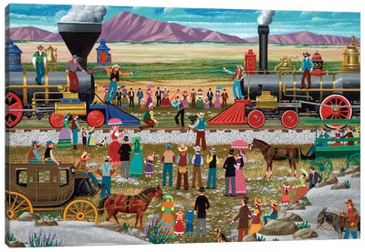 Driving The Gold Spike Canvas Art Print - Railroad Art