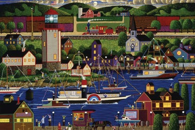 Holiday Boat Parade by Heronim framed canvas print