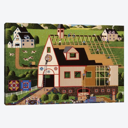 Amish Barn Building Canvas Print #HRN5} by Heronim Art Print