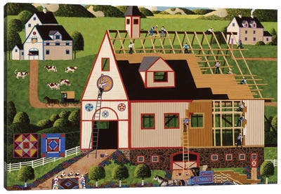 Amish Barn Building Canvas Art Print - Heronim