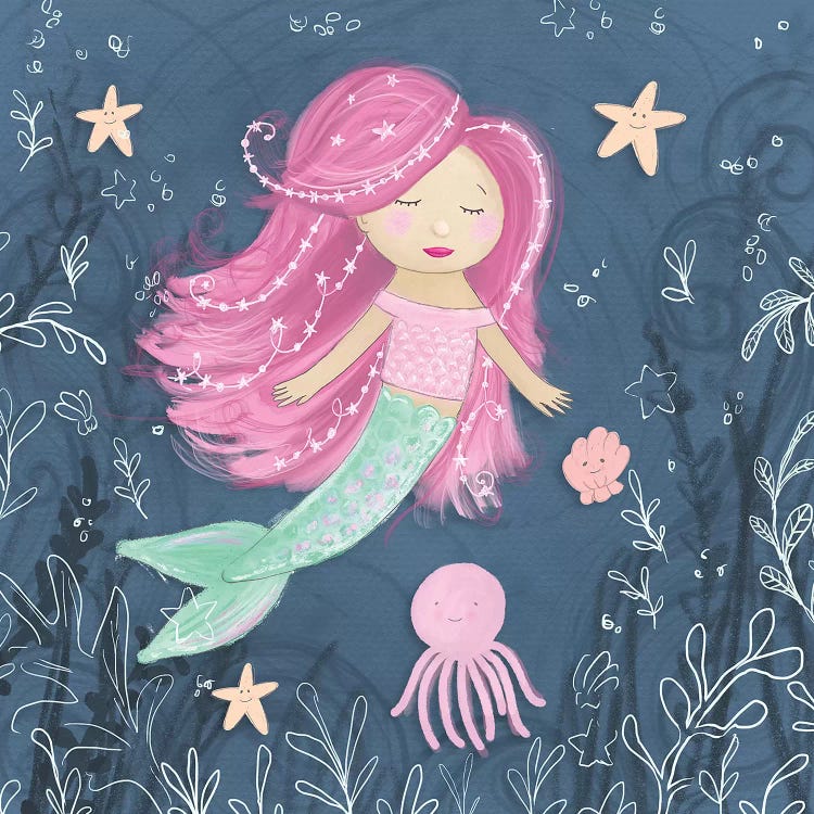 Mermaid and Octopus Navy I by hartworks wall art