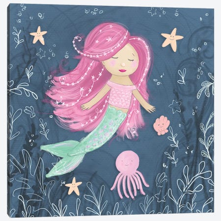 Mermaid and Octopus Navy I Canvas Print #HRW34} by hartworks Canvas Print