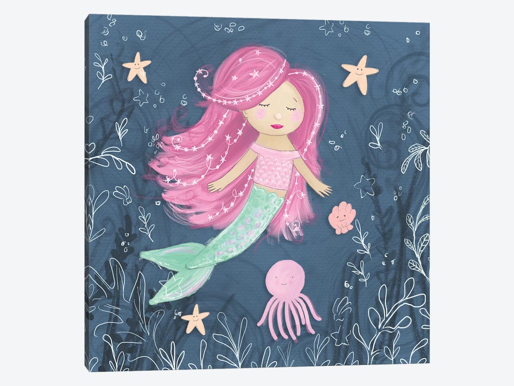 Mermaid and Octopus Navy I by hartworks 1-piece Canvas Art Print